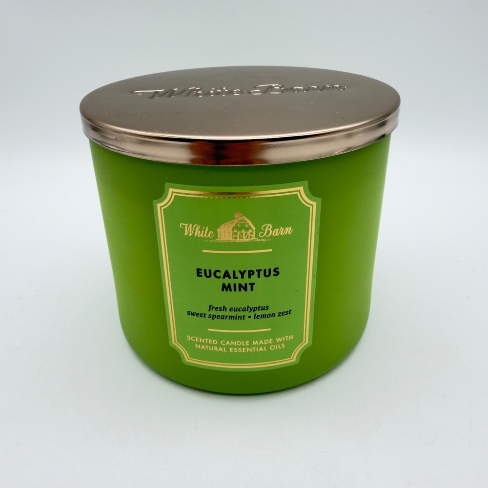 White Barn Eucalyptus Mint 3-Wick Scented Candle 14.5 oz New Wax Scratched Lid